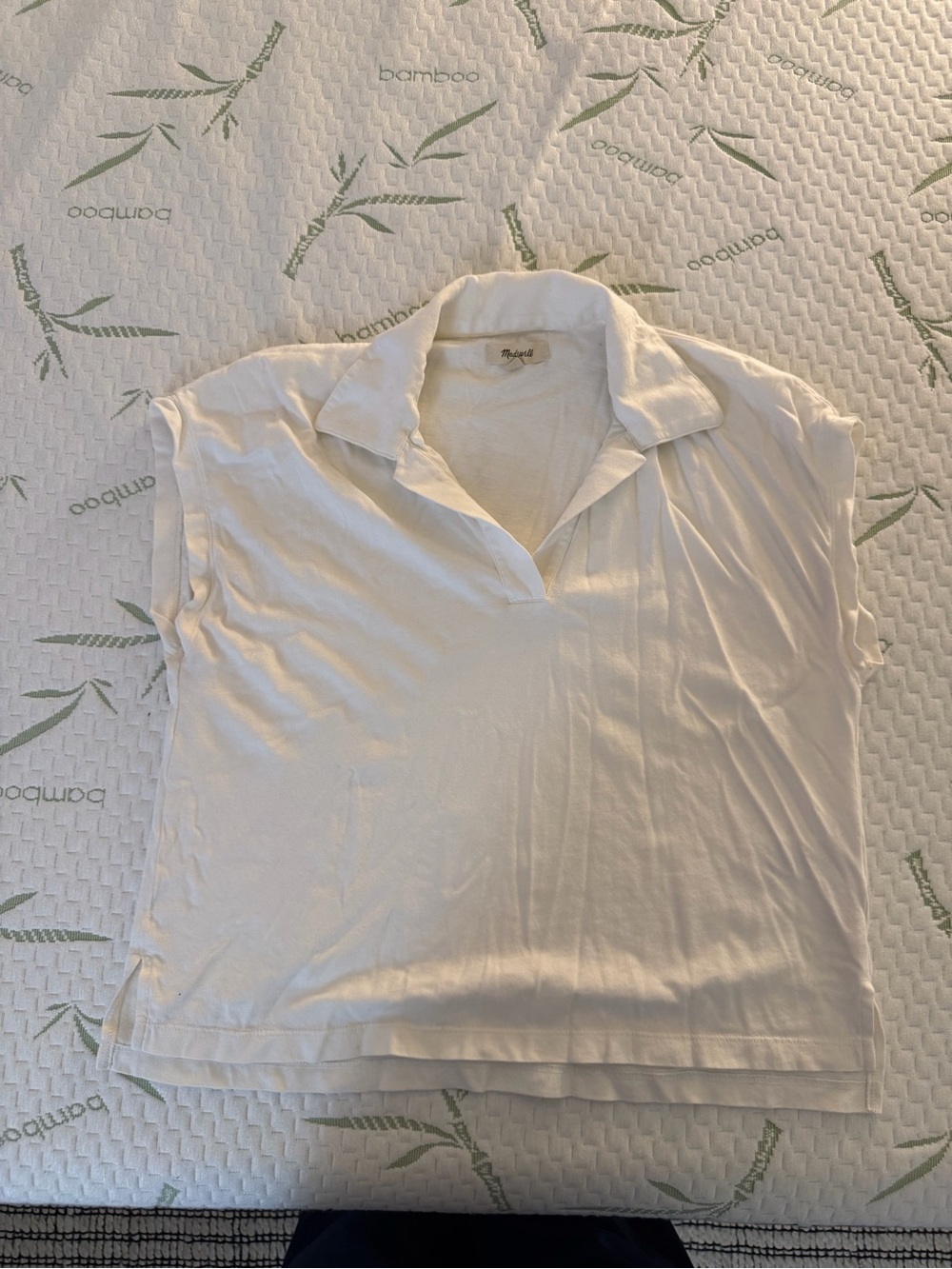 Madewell White V-Neck Collared Button-Down Top